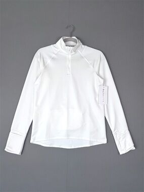 ATHLETA Whistler Half Zip Pullover XS White Thumbhole Quick Drying Performance